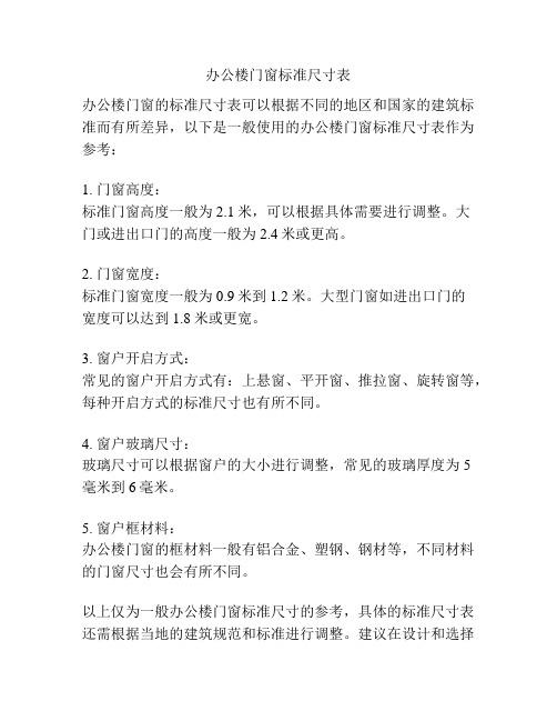 办公楼门窗标准尺寸表