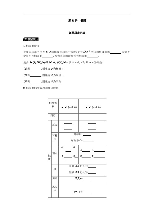 2019届高考理科数学一轮复习学案：第50讲 椭圆