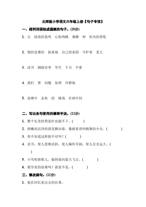 北师版版小学语文六年级上册【句子专项】(3)