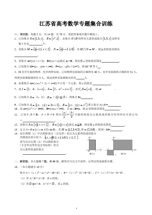 高考数学专题训练题及解析(江苏省)：集合