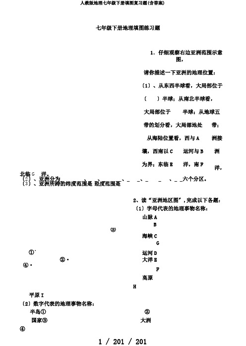 人教版地理七年级下册填图复习题(含答案)