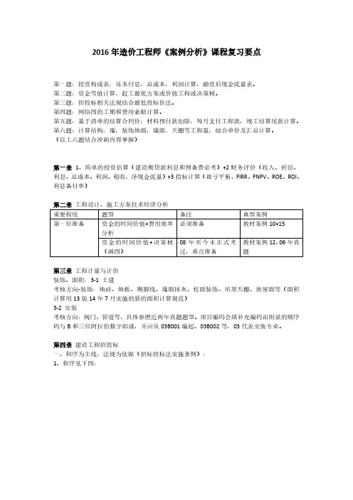 2016年造价工程师《案例分析》课程复习要点