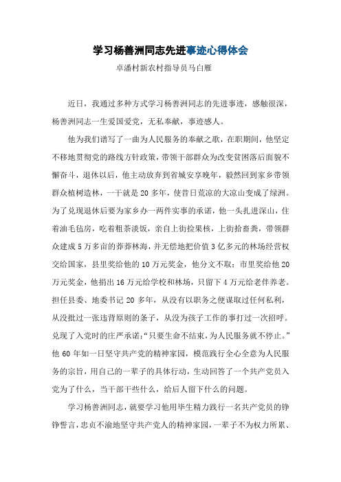 学习杨善洲同志先进事迹心得体会