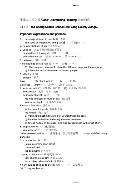 牛津高中英语模块四Unit1AdvertisingReading部分讲解