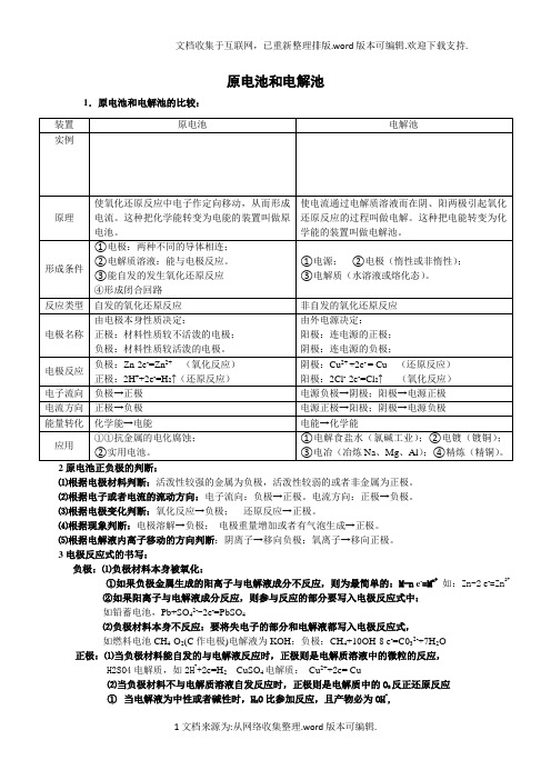 原电池和电解池知识点总结