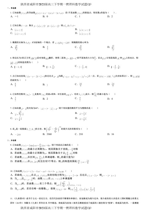 陕西省咸阳市2023届高三下学期一模理科数学试题(1)