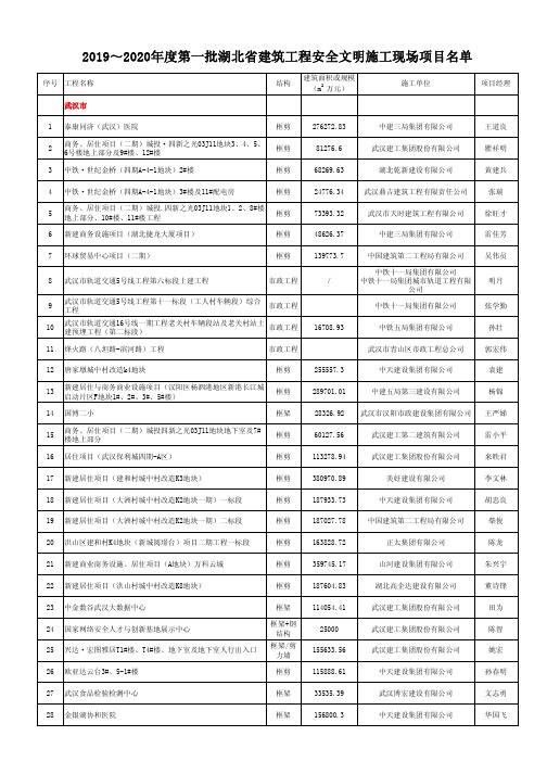 2019~2020年度第一批湖北省建筑工程安全文明施工现场项目