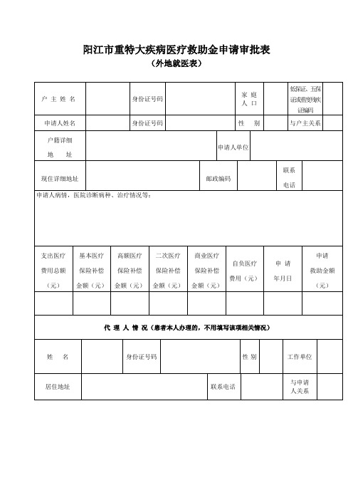 阳江重特大疾病医疗救助金申请审批表