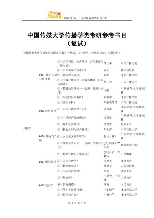 中国传媒大学传播学类考研参考书目(复试)