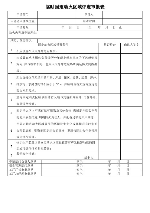 固定动火区域审批表