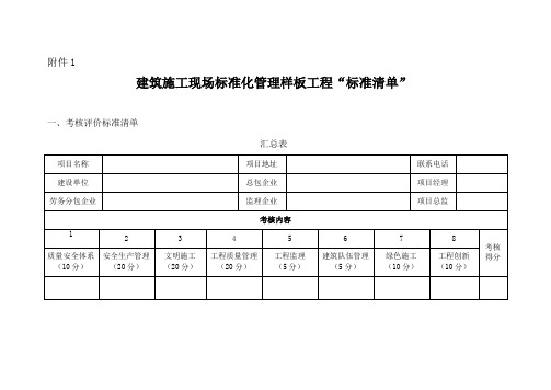 建筑施工现场标准化管理样板工程标准清单