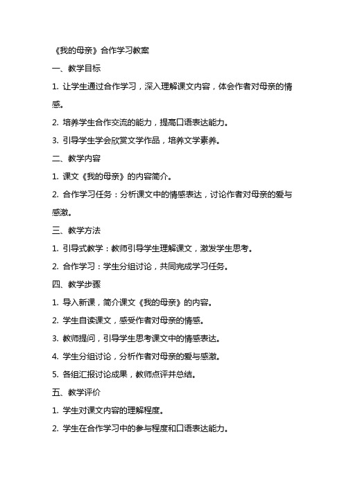 《我的母亲》合作学习教案