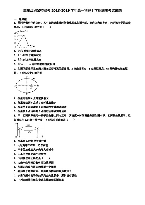 黑龙江省名校联考2018-2019学年高一物理上学期期末考试试题