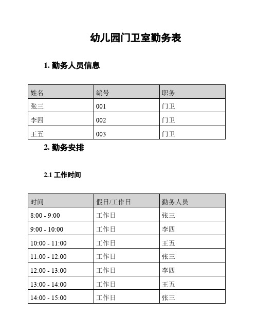 幼儿园门卫室勤务表