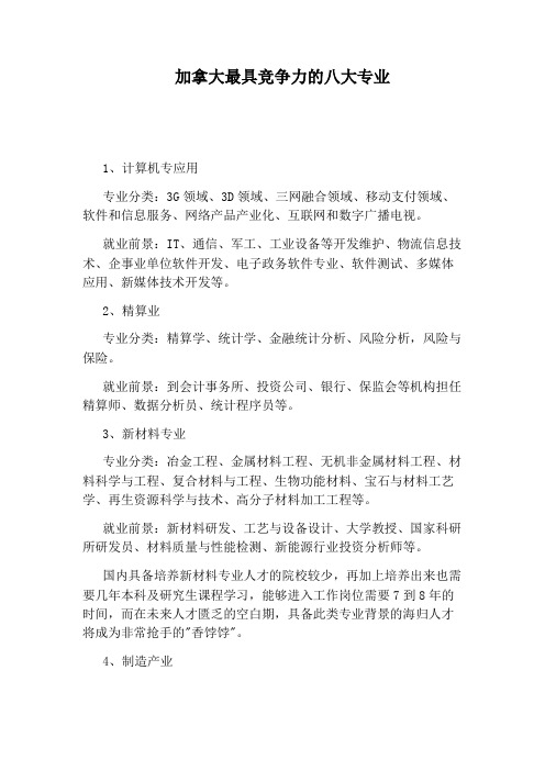 加拿大最具竞争力的八大专业