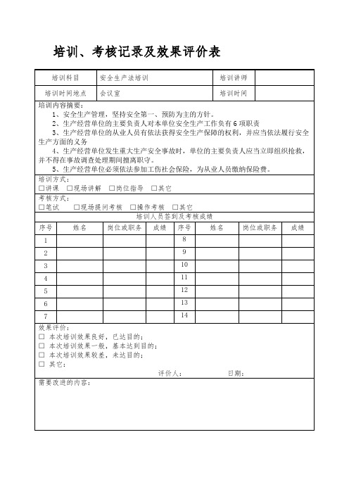 培训记录及效果评价表