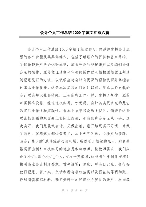 会计个人工作总结1000字范文汇总六篇