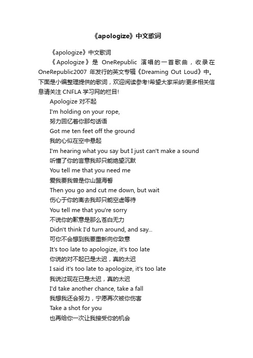 《apologize》中文歌词