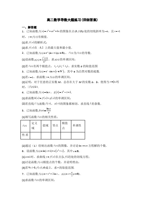 高二数学导数大题练习(详细答案)