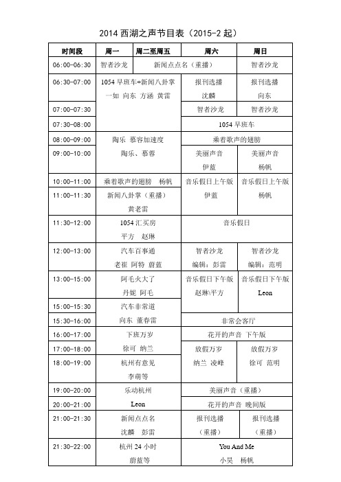 2014西湖之声节目表(2015-2起)