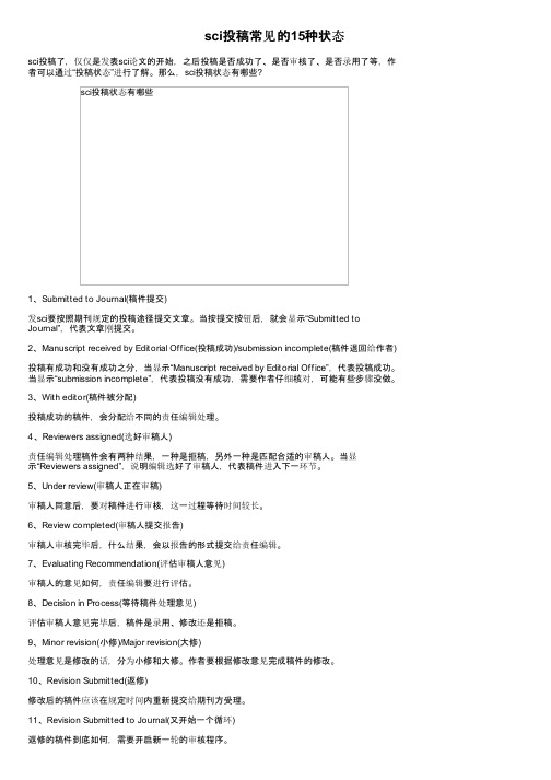 sci投稿常见的15种状态