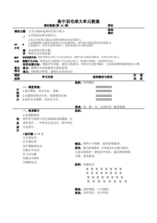 羽毛球大单元(正手后场高远球对打组合练习)教案-高一上学期体育与健康人教版