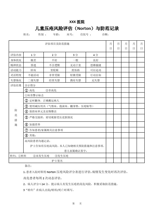 儿童压疮评估表