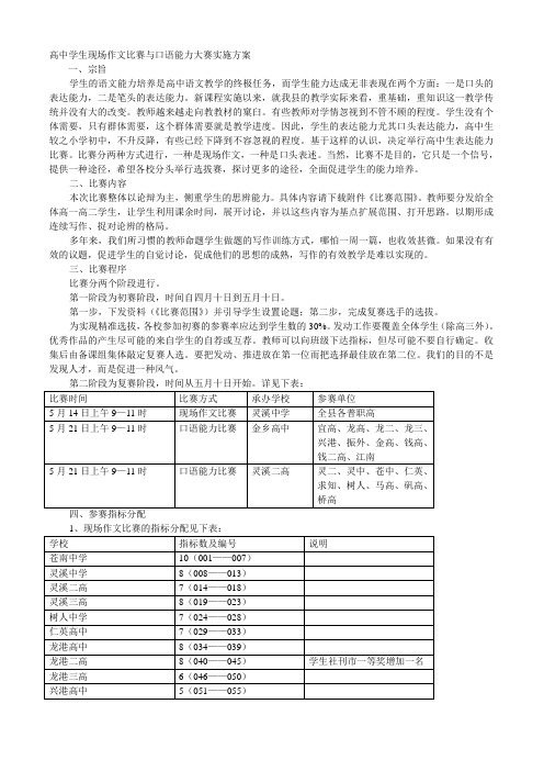 高中学生现场作文比赛与口语能力大赛实施方案