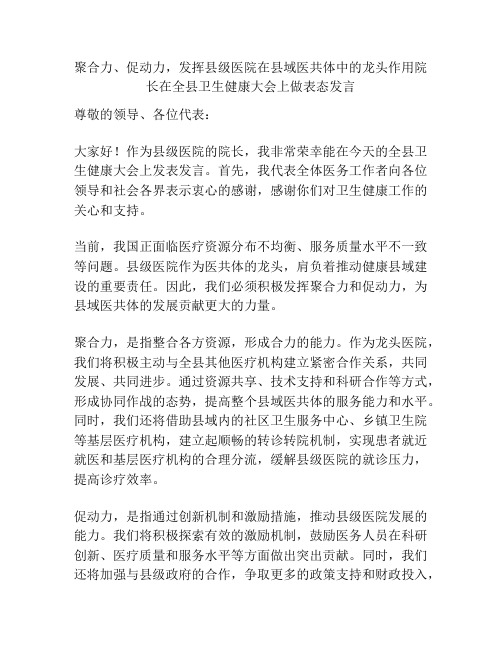 聚合力、促动力,发挥县级医院在县域医共体中的龙头作用院长在全县卫生健康大会上做表态发言