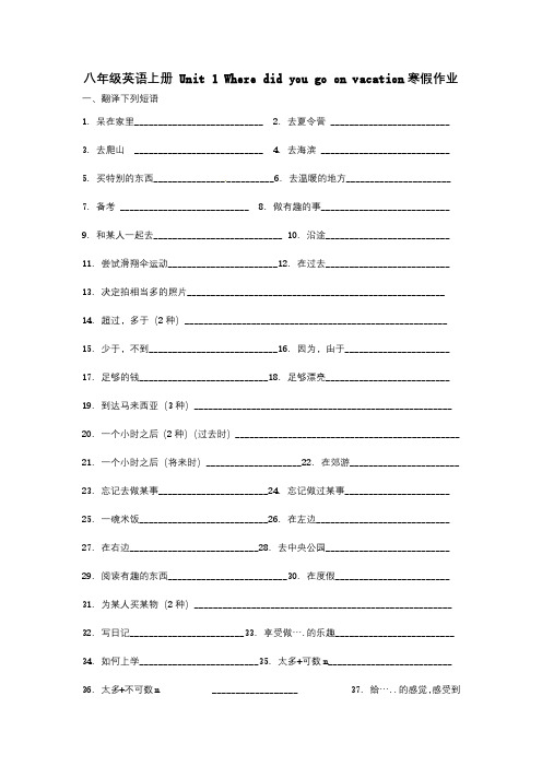 新人教目标版八年级上册英语寒假作业