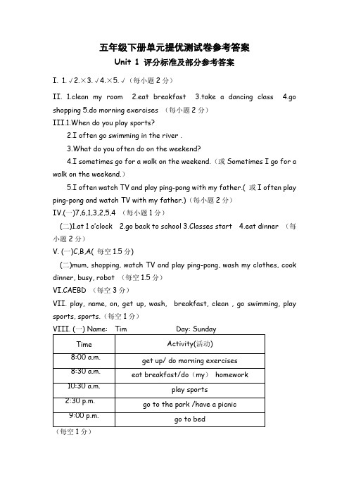 五年级下册英语单元提优卷答案(1)