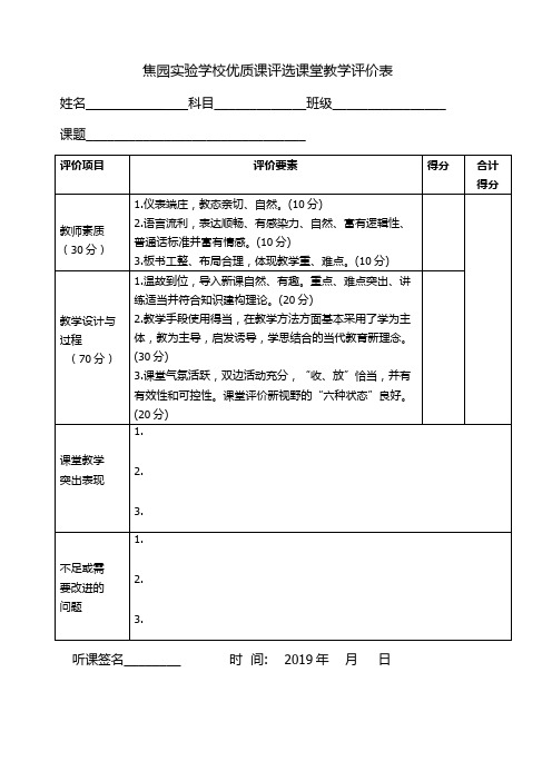 优质课课堂教学评价表(1)