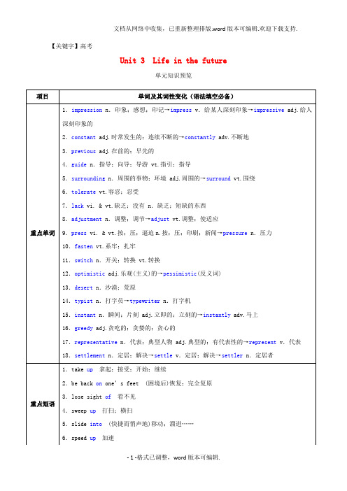 【高考】高考英语一轮复习Unit3Lifeinthefuture讲新人教版必修5