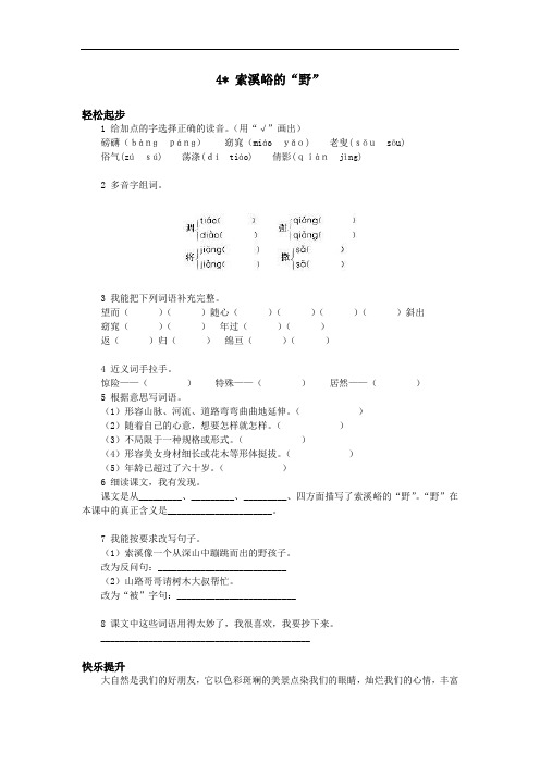 六年级语文上册-索溪谷的野试题及答案