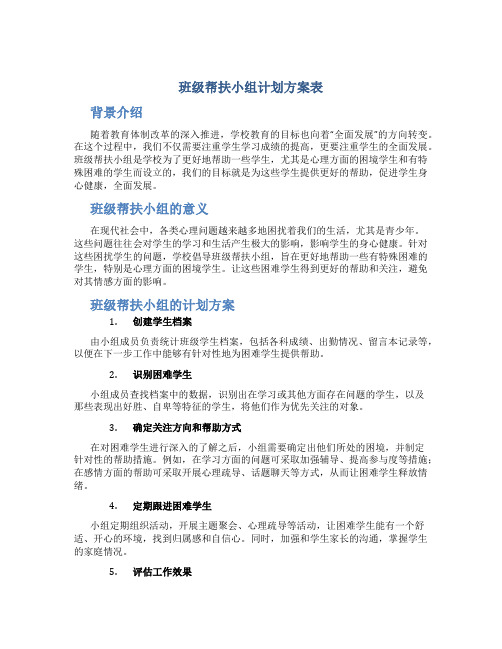 班级帮扶小组计划方案表