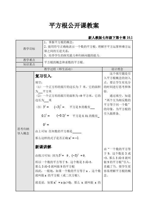 七年级下数学《平方根》公开课教案