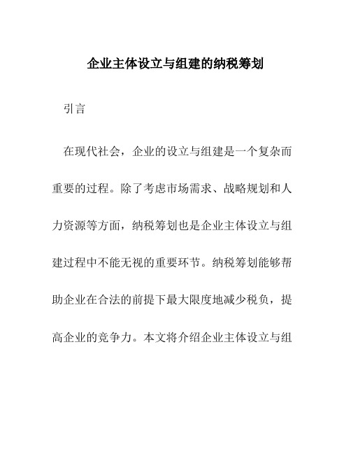 企业主体设立与组建的纳税筹划