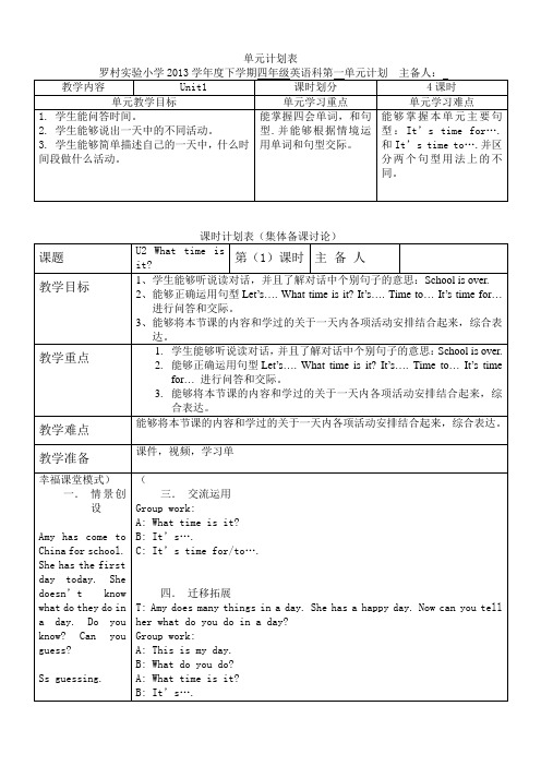 人教版四年级英语下册Unit2集体备课电子教案(英语教案)