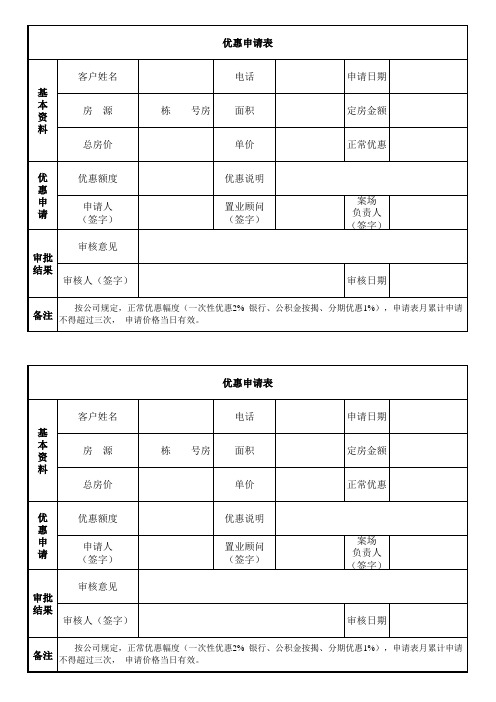 价格优惠申请单