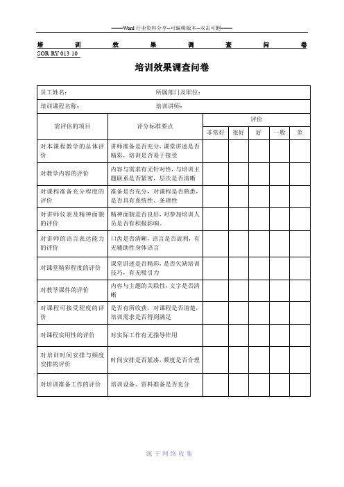 培训效果调查问卷模板