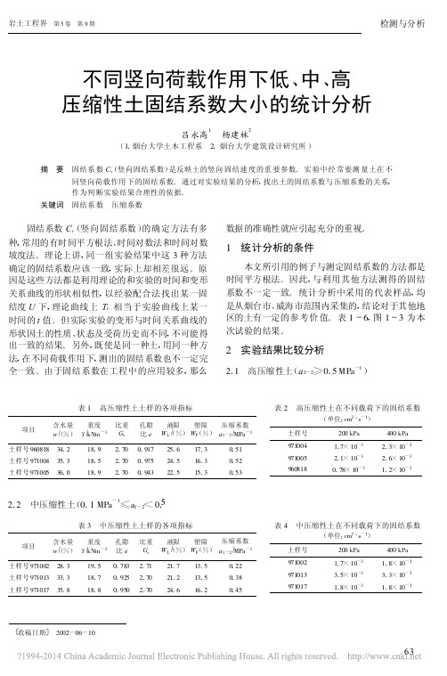 不同竖向荷载作用下低_中_高压缩性土固结系数大小的统计分析_吕永高