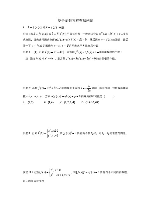 数形结合之复合函数方程有解问题 教学案——2022届高三数学二轮复习