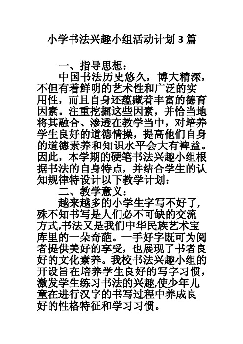 小学书法兴趣小组活动计划3篇