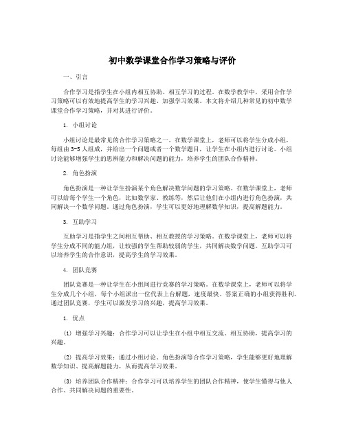 初中数学课堂合作学习策略与评价