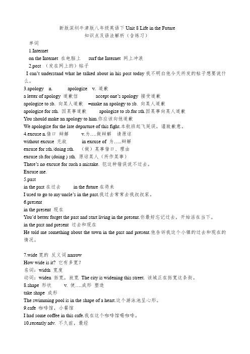 牛津深圳版英语八年级下册Unit8知识点语法精讲精练 学案