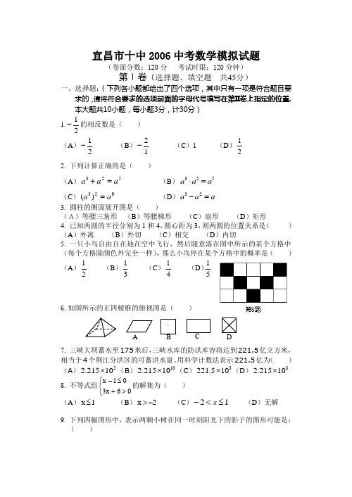 宜昌市十中2006中考数学模拟试题(含答案)