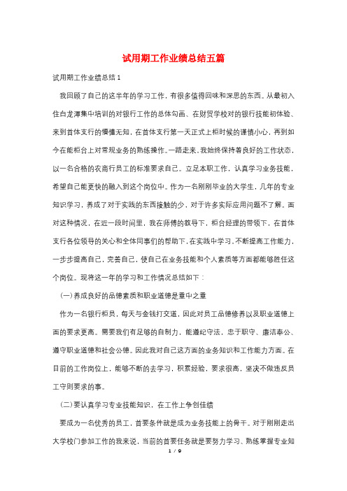 试用期工作业绩总结五篇