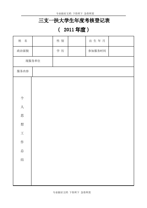 三支一扶大学生年度考核登记表