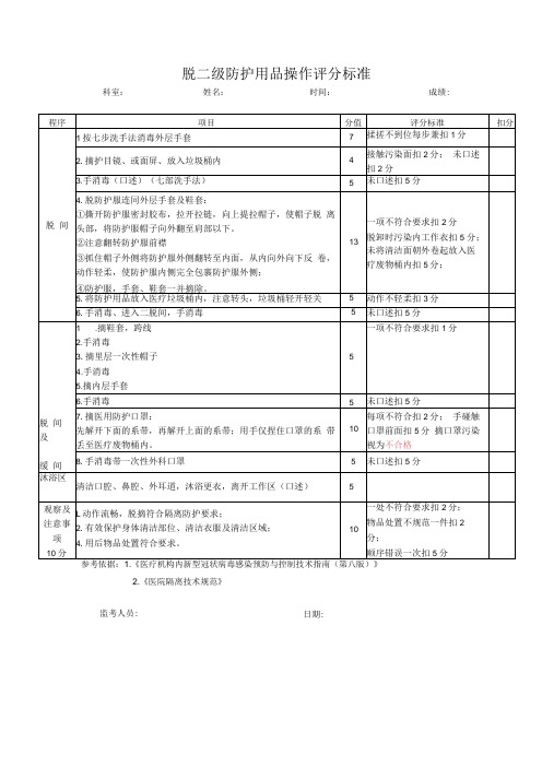 脱二级防护用品操作评分标准