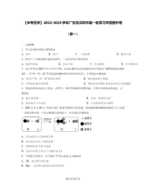 【中考化学】2022-2023学年广东省深圳市第一轮复习专项提升卷(卷一)